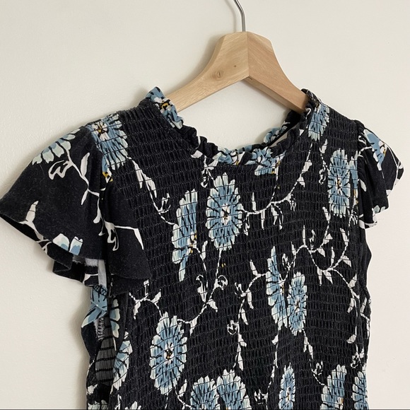 LOFT | Blue Floral Ruched Cotton Knit Sundress - Picture 2 of 10